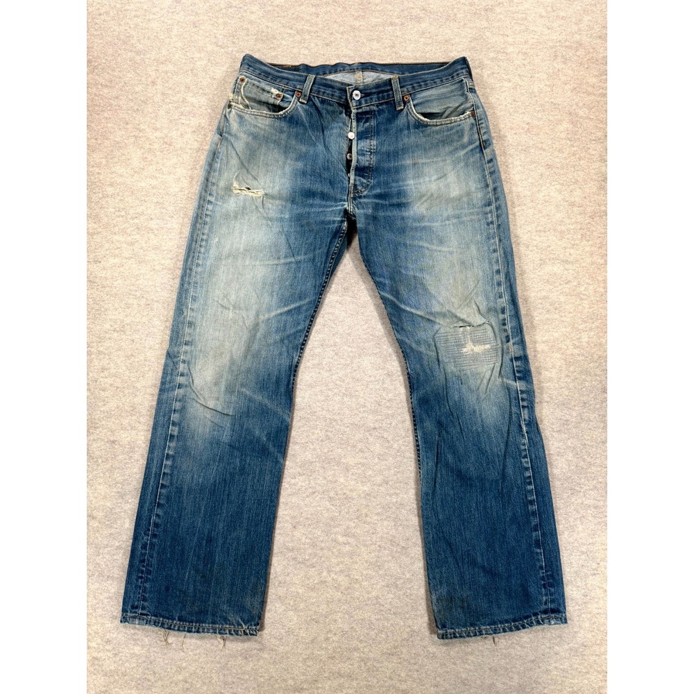 Vintage Levi's 501 Straight Jeans Men 36x32 Blue Denim Red Tab Button Fly Grunge